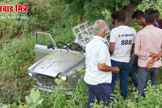 आहोर: बेसहारा पशु को बचाने के चक्कर में पलटी कार चालक गंभीर